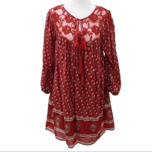 Free People Dresses & Skirts - Free people red tunic floral dress size XS